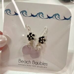 Beach glass earrings (rare lavender color) new